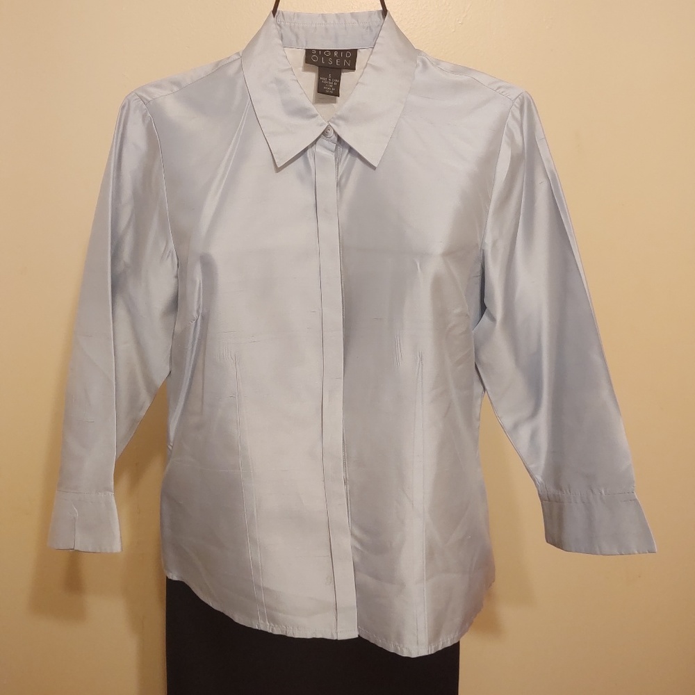 Sigrid Olsen | Light Blue Button-up Silk Blouse